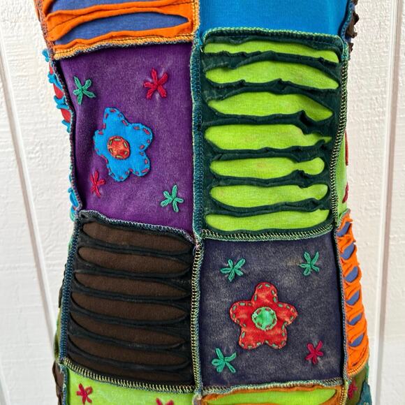Women Cotton Sleeveless Patchwork Tank Top Red Hippie Boho Artsy Festival Large - Picture 2 of 6